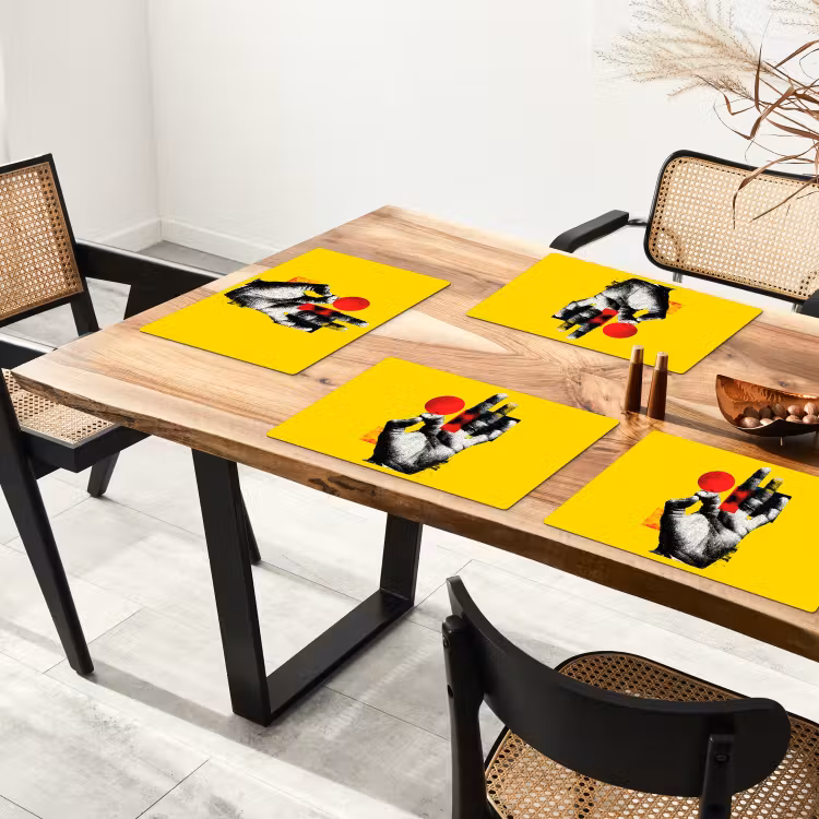 Hand - Rode cirkel - Geel Placemat vinyl groot -zzsfeer4_Kitchenyeah-website