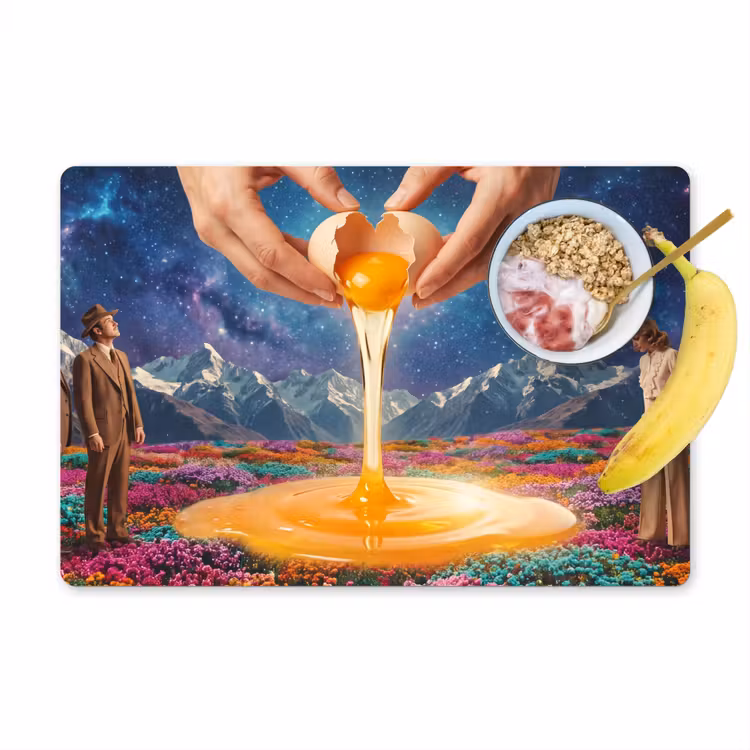 Placemat - 6 stuks - Handen - Ei - Surrealisme - Handen - Ei - Surrealisme Placemat vinyl groot