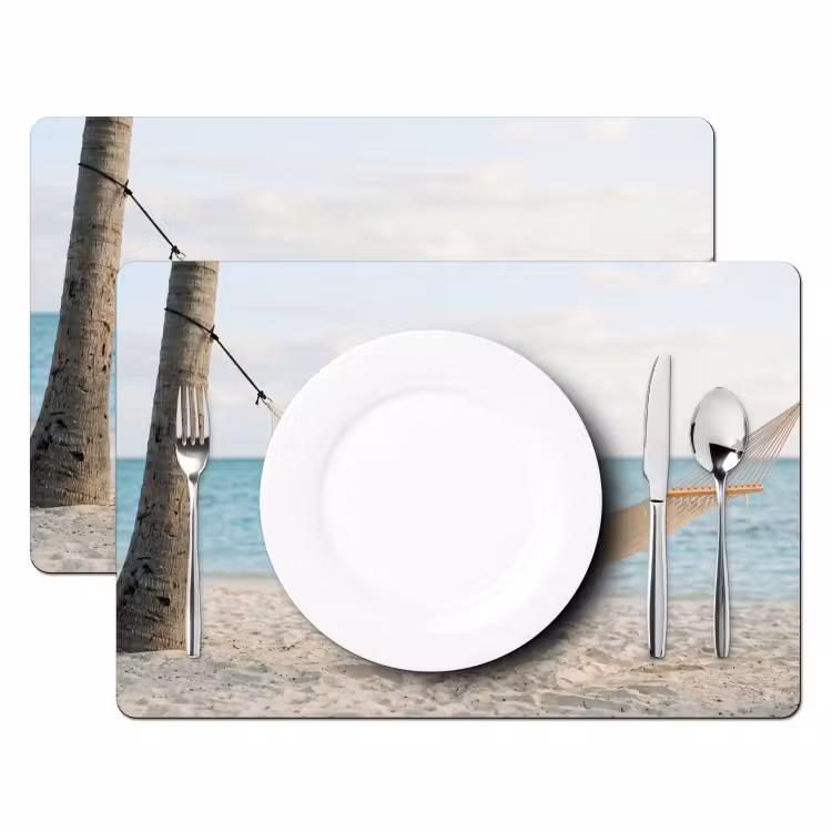 Hangmat - Strand - Wit Placemat vinyl groot -zzsfeer2_Kitchenyeah-website