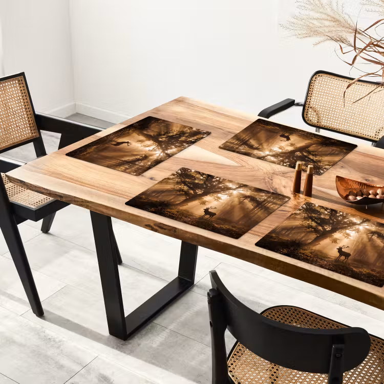 Hert - Bos - Mistig - Natuur - Goud Placemat vinyl groot -zzsfeer4_Kitchenyeah-website