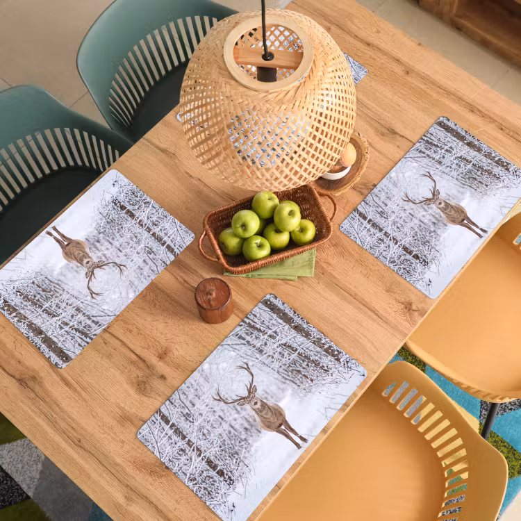 Hert - Winter - Bos - Natuur - Wit Placemat vinyl groot -zzsfeer5_Kitchenyeah-website