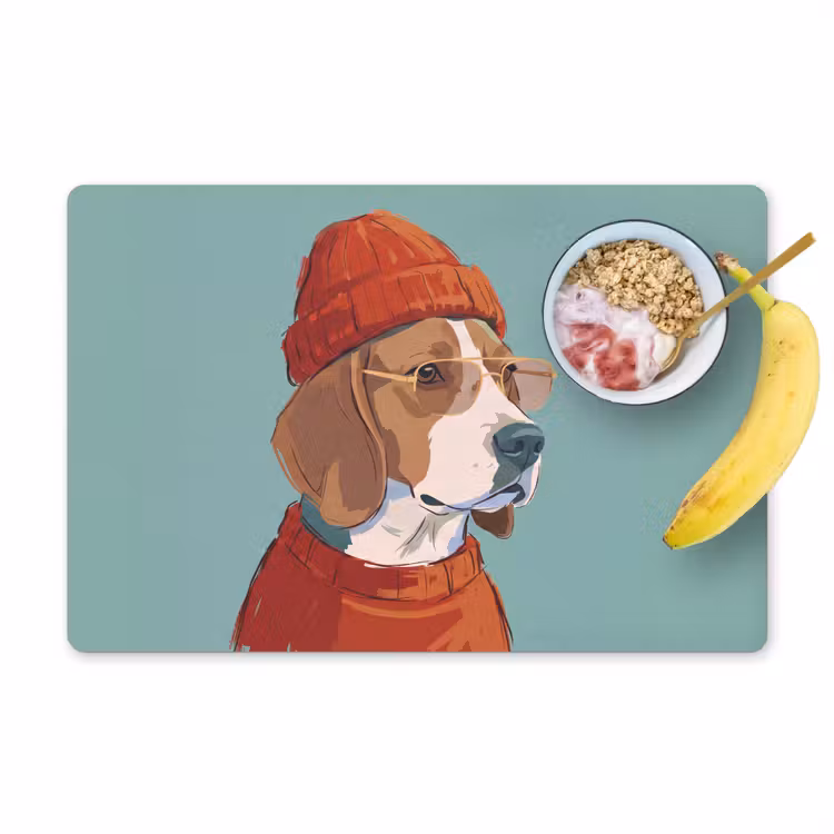 Hond - Beanie - Zonnebril - Dieren - Modern Placemat vinyl groot -zzzproduct_Kitchenyeah-website