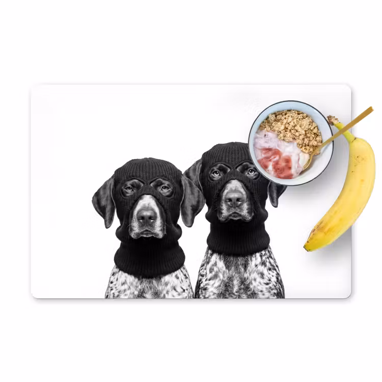 Honden - Bivakmuts - Zwart - wit Placemat vinyl groot -zzzproduct_Kitchenyeah-website