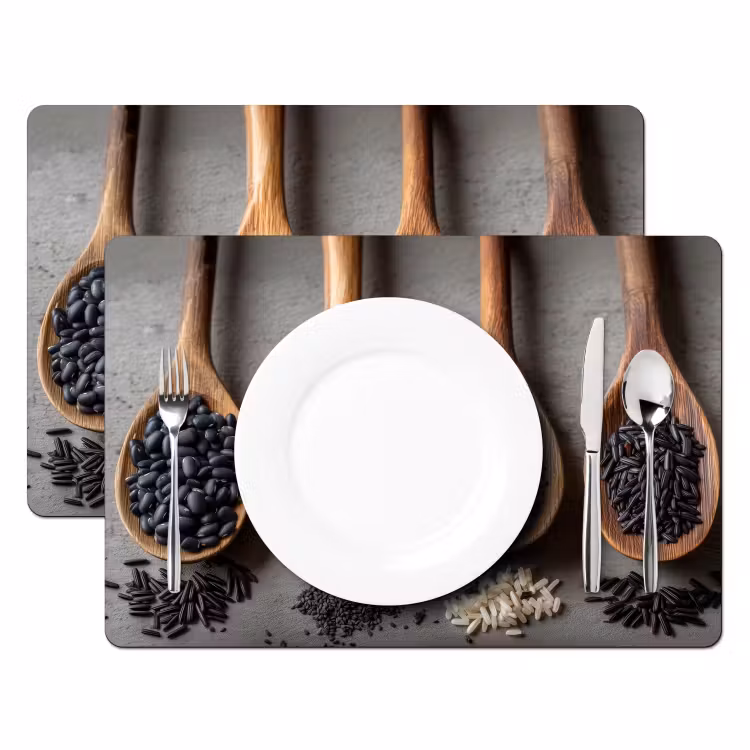 Houten - Lepels - Rijst - Zaden Placemat vinyl groot -zzsfeer2_Kitchenyeah-website