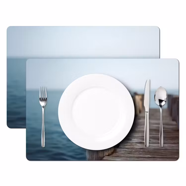 Houten steiger - Helderblauwe lucht Placemat vinyl groot -zzsfeer2_Kitchenyeah-website