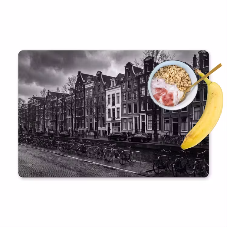 Huis - Gracht - Amsterdam - Architectuur - Zwart-wit Placemat vinyl groot -zzzproduct_Kitchenyeah-website