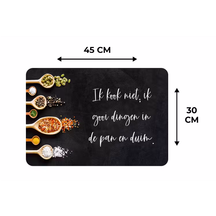 Ik gooi dingen in de pan en duim - Keuken - Quotes - Spreuken - Humor Placemat vinyl groot -specs