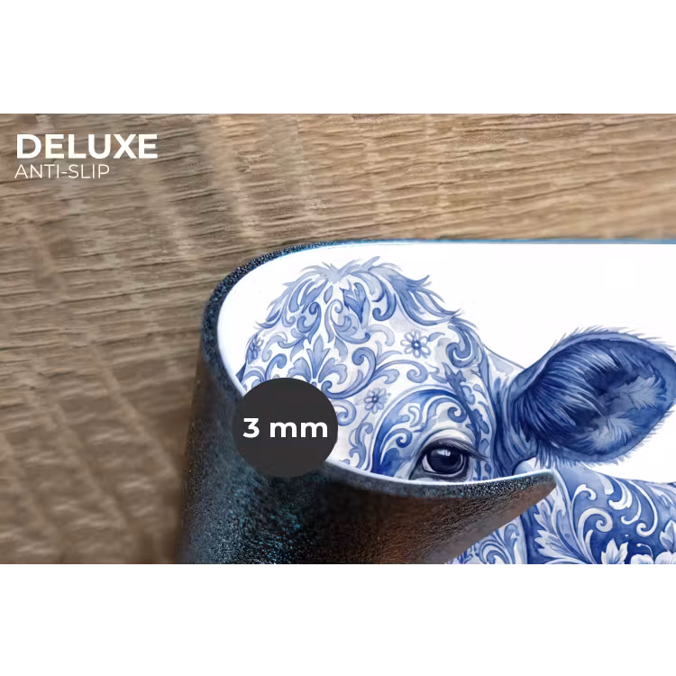 Illustratie - Koe - Blauw Placemat vinyl groot -closeup
