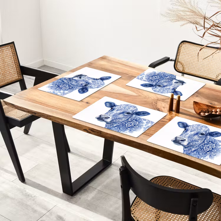 Illustratie - Koe - Blauw Placemat vinyl groot -zzsfeer4_Kitchenyeah-website