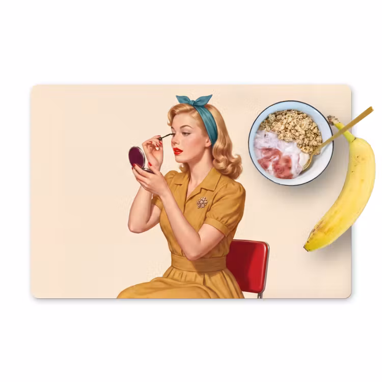 Illustratie - Mascara - Vrouw - Geel Placemat vinyl groot -zzzproduct_Kitchenyeah-website