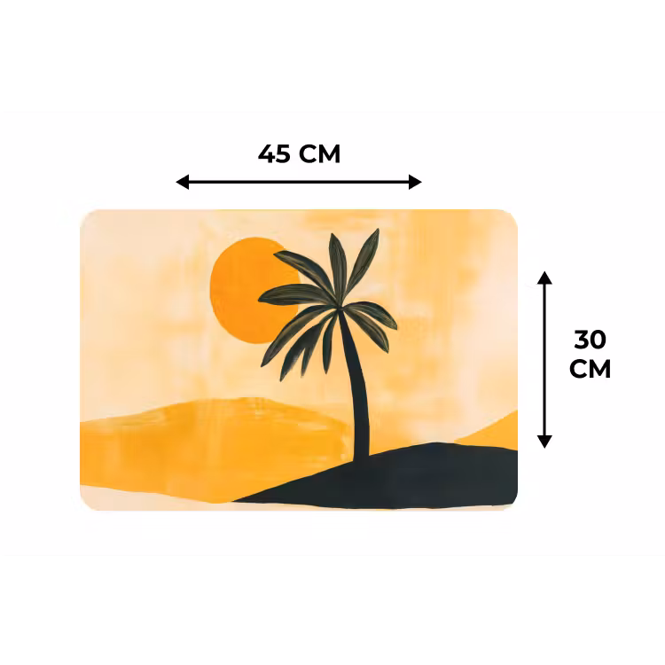 Illustratie - Palmboom - Zon - Heuvels Placemat vinyl groot -specs