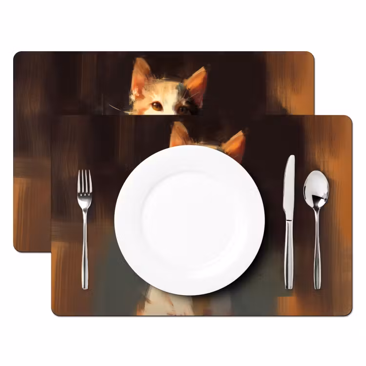 Kat - Geschilderd - Artistiek - Wit Placemat vinyl groot -zzsfeer2_Kitchenyeah-website