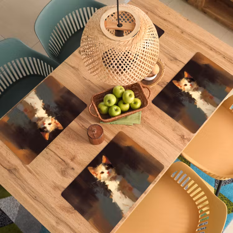 Kat - Geschilderd - Artistiek - Wit Placemat vinyl groot -zzsfeer5_Kitchenyeah-website