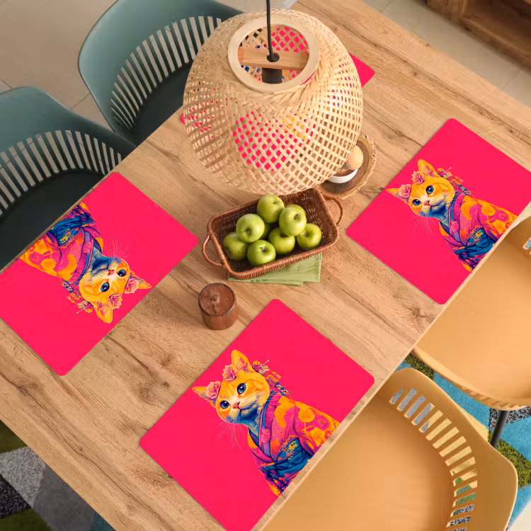 Kat - Kimono - Bloemen - Roze Placemat vinyl groot -zzsfeer5_Kitchenyeah-website