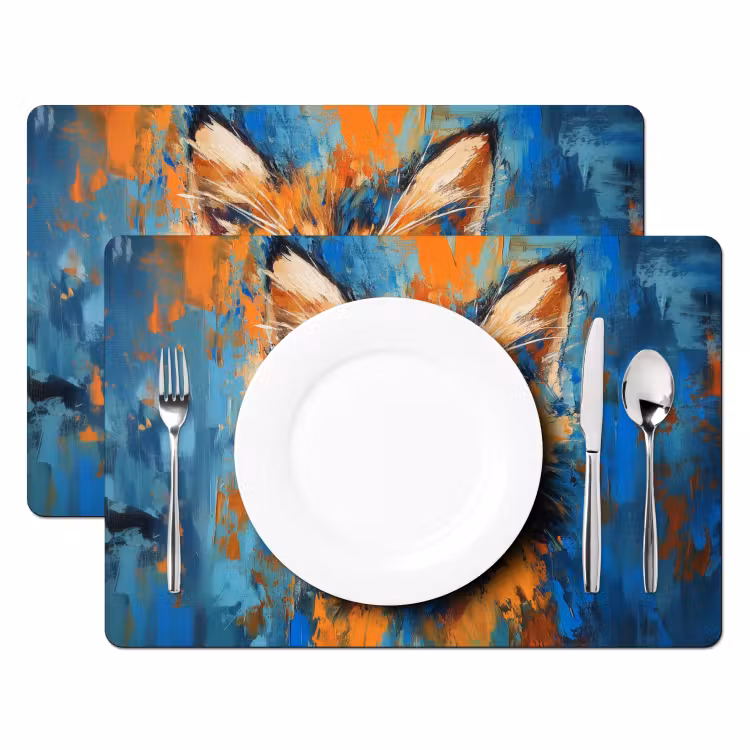 Kat - Kleurrijk - Oranje - Blauw Placemat vinyl groot -zzsfeer2_Kitchenyeah-website