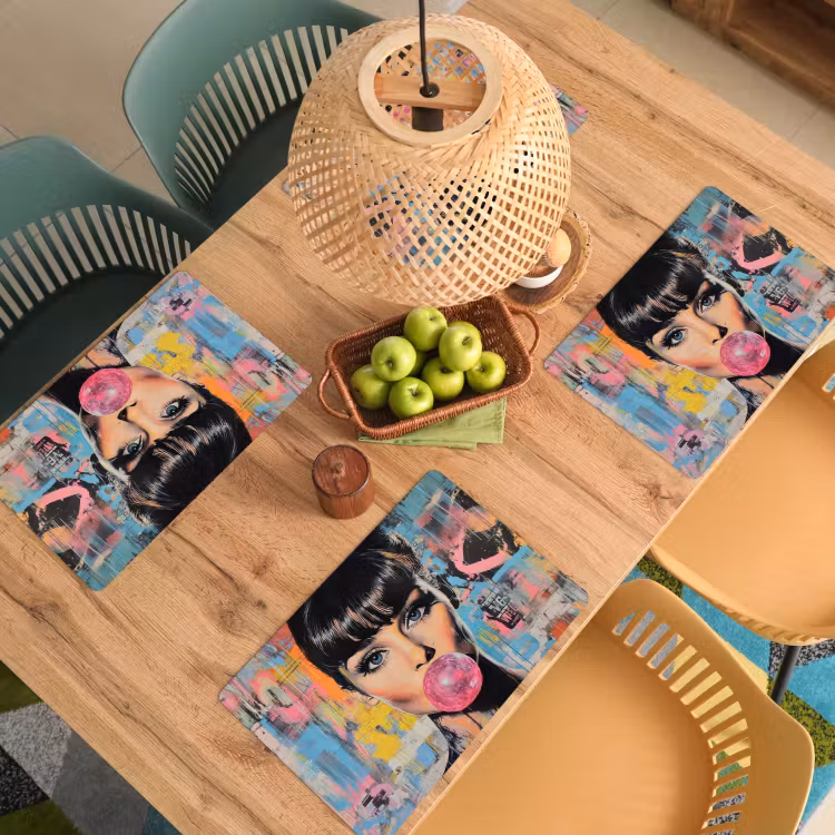 Kauwgom - Vrouw - Penseelstreken - Modern Placemat vinyl groot -zzsfeer5_Kitchenyeah-website