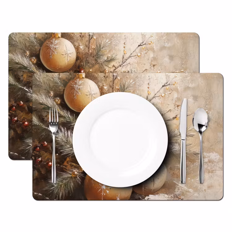 Kerst - Kerstballen - Beige - Goud Placemat vinyl groot -zzsfeer2_Kitchenyeah-website
