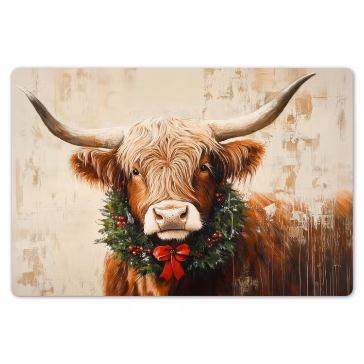Kerst - Schotse Hooglander - Bruin - Krans Placemat vinyl groot -zzsfeer1_Kitchenyeah-website