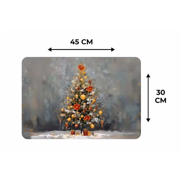 Kerstboom - Cadeaus - Rood - Goud Placemat vinyl groot -specs