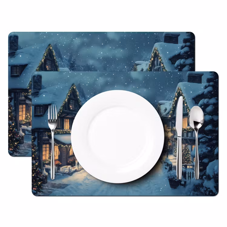 Kerstdorp - Kerst - Sneeuw - Winter Placemat vinyl groot -zzsfeer2_Kitchenyeah-website