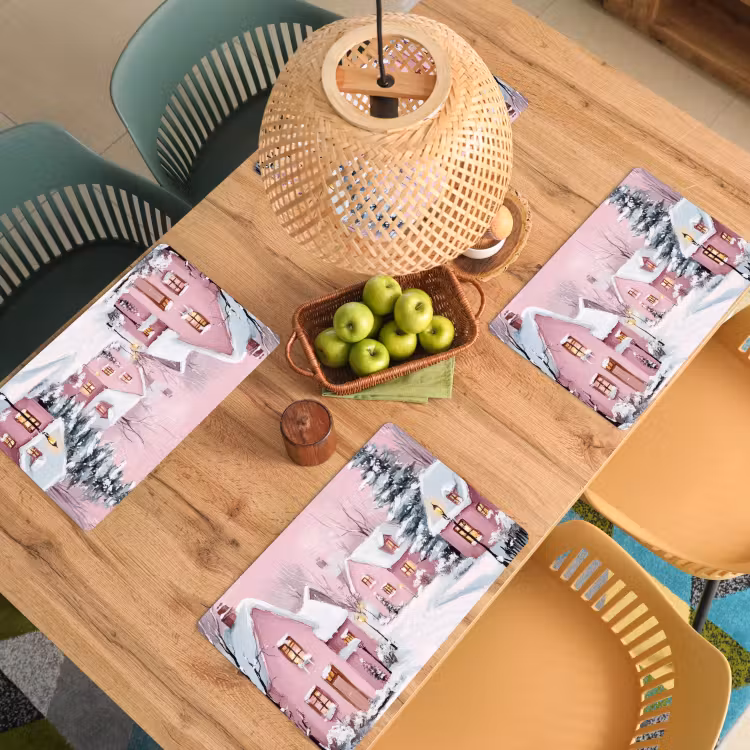 Kerstdorp - Roze - Winter - Sneeuw - Huizen Placemat vinyl groot -zzsfeer5_Kitchenyeah-website