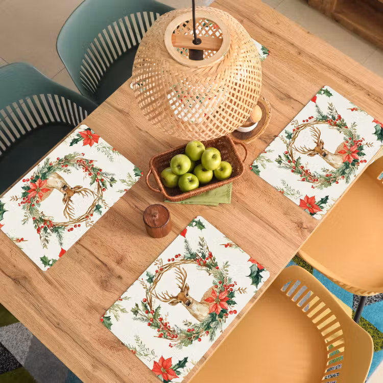Kerstkrans - Hert - Hulst - Rood Placemat vinyl groot -zzsfeer5_Kitchenyeah-website