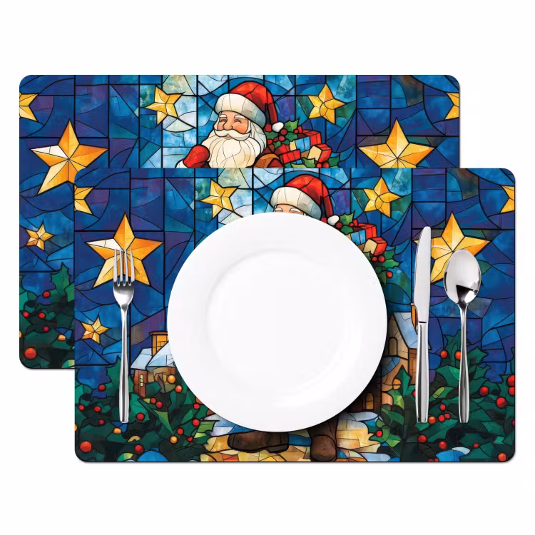 Kerstman - Glas - Kleurrijk Placemat vinyl groot -zzsfeer2_Kitchenyeah-website