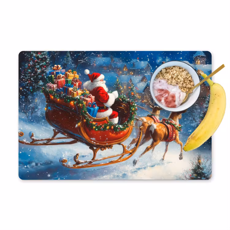 Kerstman - Rendier - Kerst - Sneeuw Placemat vinyl groot -zzzproduct_Kitchenyeah-website