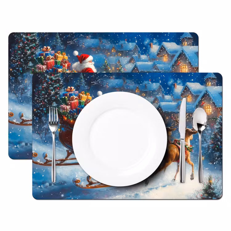 Kerstman - Rendier - Kerst - Sneeuw Placemat vinyl groot -zzsfeer2_Kitchenyeah-website