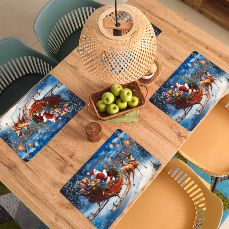 Kerstman - Rendier - Kerst - Sneeuw Placemat vinyl groot -zzsfeer5_Kitchenyeah-website