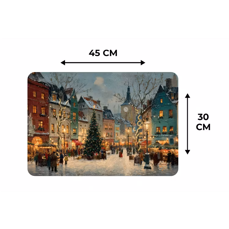 Kerstsfeer - Stadsplein - Kleurrijk Placemat vinyl groot -specs