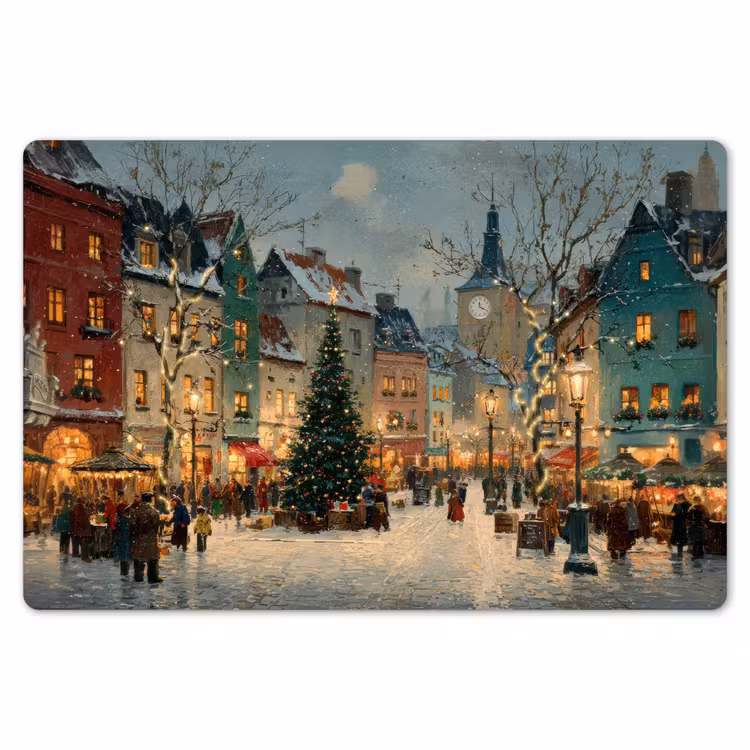 Kerstsfeer - Stadsplein - Kleurrijk Placemat vinyl groot -zzsfeer1_Kitchenyeah-website