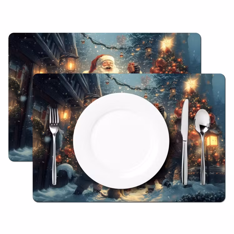 Kerstvreugde - Sneeuw - Kleurrijk Placemat vinyl groot -zzsfeer2_Kitchenyeah-website