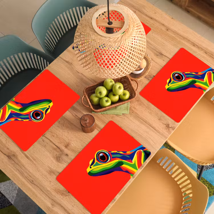 Kikker - Kleurrijk - Strepen - Ogen Placemat vinyl groot -zzsfeer5_Kitchenyeah-website
