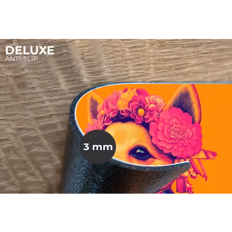 Kimono - Hondje - Bloemenkroon - Oranje Placemat vinyl groot -closeup