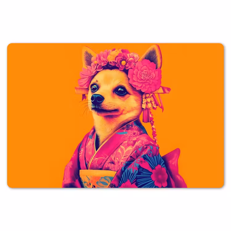 Kimono - Hondje - Bloemenkroon - Oranje Placemat vinyl groot -zzsfeer1_Kitchenyeah-website