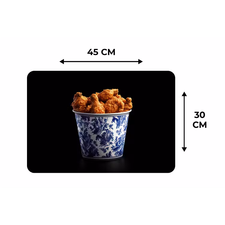 Kip - Bucket - Delfts blauw - Lekker Placemat vinyl groot -specs