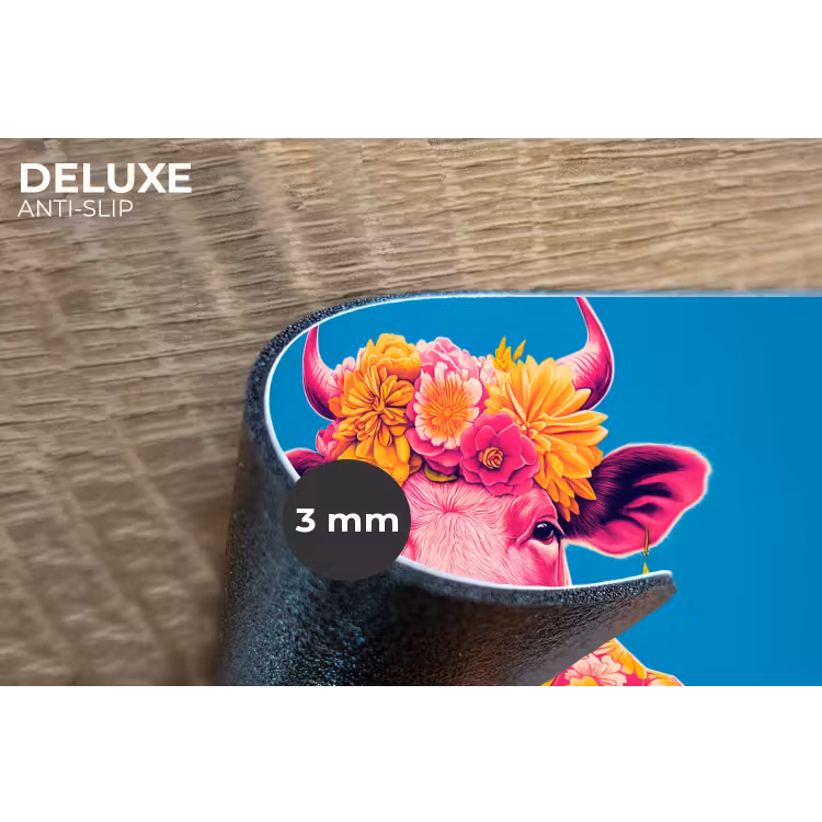Koe - Bloemenkrans - Oorhangers - Kimono Placemat vinyl groot -closeup