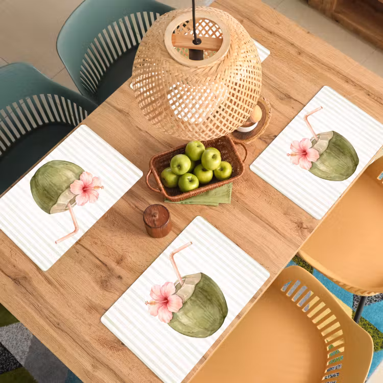 Kokosnoot - Drank - Tropisch - Illustratie - Zomer Placemat vinyl groot -zzsfeer5_Kitchenyeah-website