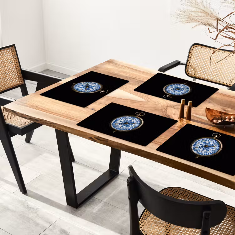 Kompas - Delfts blauw - Zwart Placemat vinyl groot -zzsfeer4_Kitchenyeah-website
