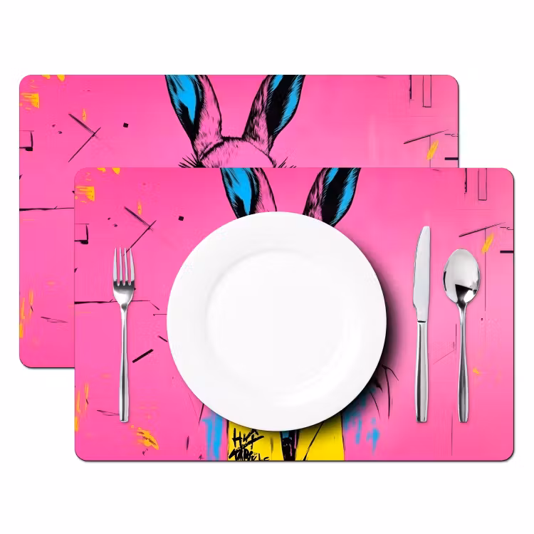 Konijn - Felroze - Sjaal - Abstract Placemat vinyl groot -zzsfeer2_Kitchenyeah-website