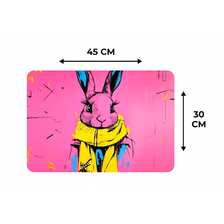 Konijn - Felroze - Sjaal - Abstract Placemat vinyl groot -specs