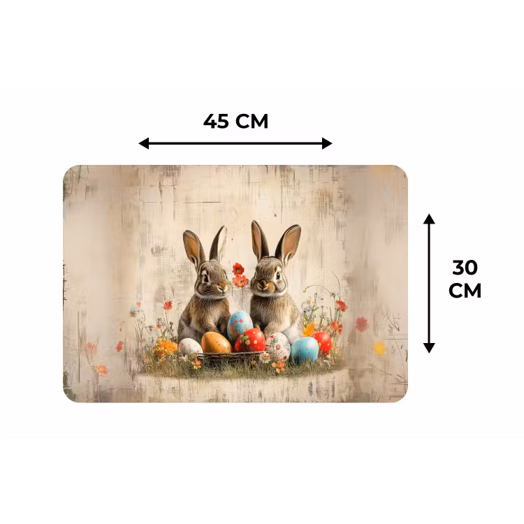 Konijnen - Bloemen - Eieren Placemat vinyl groot -specs