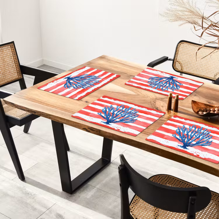 Koraal - Verfstructuur - Rood - Blauw Placemat vinyl groot -zzsfeer4_Kitchenyeah-website