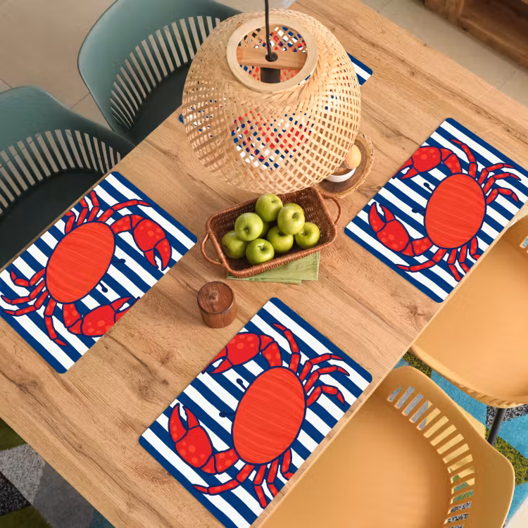 Krab - Strepen - Zeeleven - Illustratie - Rood Placemat vinyl groot -zzsfeer5_Kitchenyeah-website