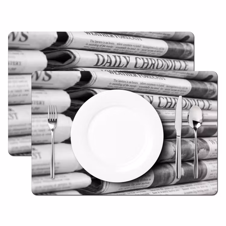 Krant - Stapel - Nieuws - Zwart-wit - Media Placemat vinyl groot -zzsfeer2_Kitchenyeah-website