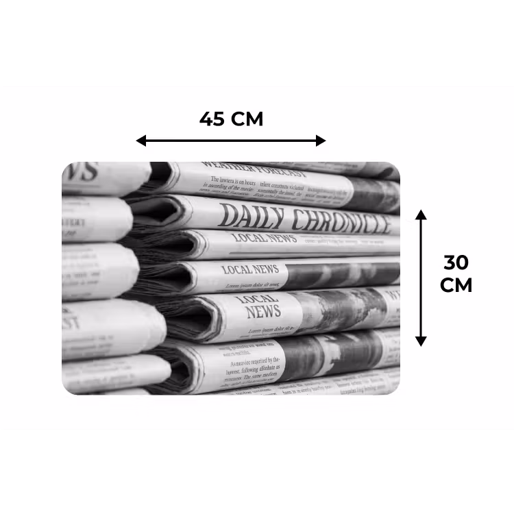 Krant - Stapel - Nieuws - Zwart-wit - Media Placemat vinyl groot -specs
