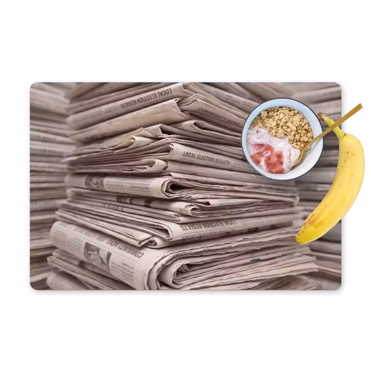 Kranten - Stapel - Nieuws - Vintage - Beige Placemat vinyl groot -zzzproduct_Kitchenyeah-website