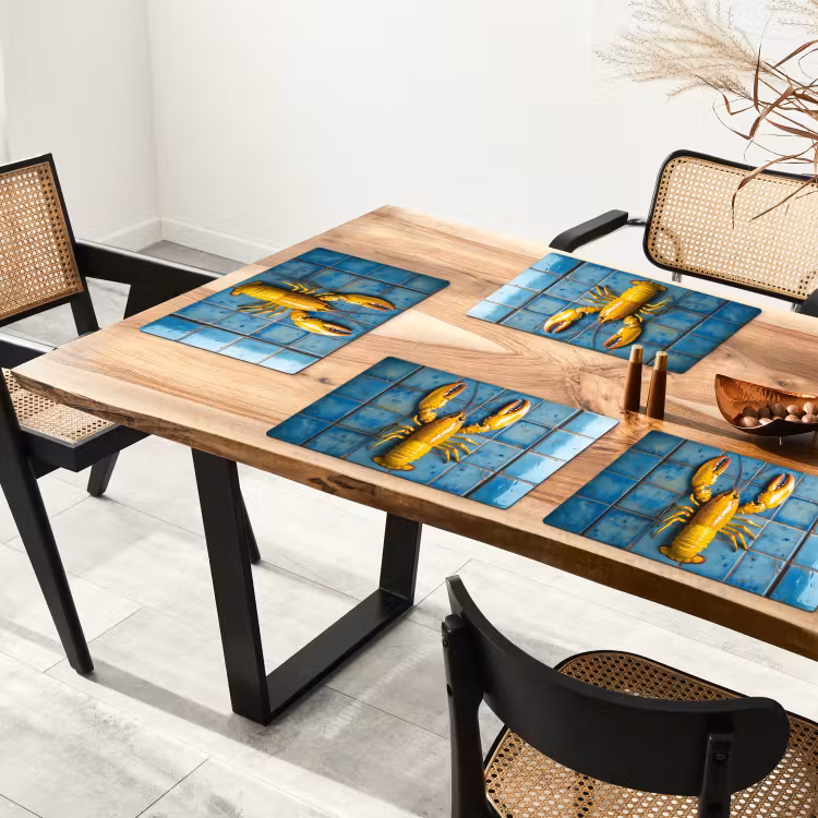 Kreeft - Geel - Blauw - Tegels Placemat vinyl groot -zzsfeer4_Kitchenyeah-website
