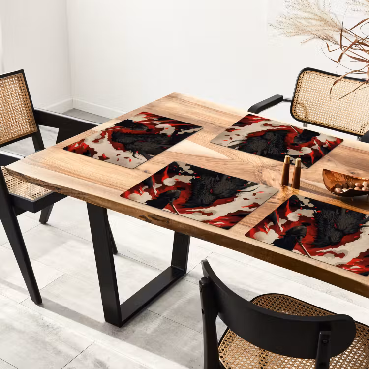 Krijger - Draak - Zwart - Rood - Rook Placemat vinyl groot -zzsfeer4_Kitchenyeah-website